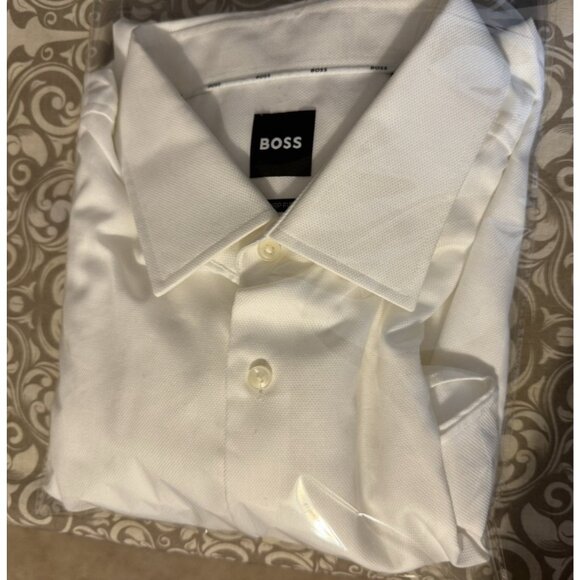 BOSS Hugo Men's Sharp Fit Button-Up Shirt Long Sleeve White 17.5 XL 34 35 NEW - Picture 3 of 14